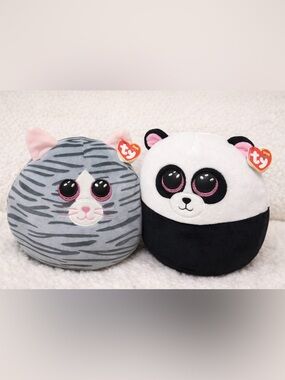 Ty Squish a Boo Kiki Cat Bamboo Panda Plush Lot Stuffed Animal Cute 8-9 Inch